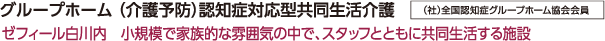 グループホーム （介護予防）認知症対応型共同生活介護｜（社）全国認知症グループホーム協会会員｜ゼフィール白川内　小規模で家族的な雰囲気の中で、スタッフとともに共同生活する施設